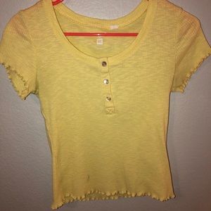 Women's yellow button up shirt